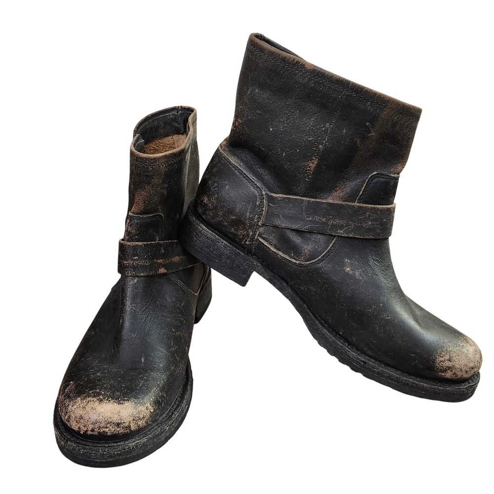 Frye Veronica Harness short ankle booties distressed black leather motorcycle 7B